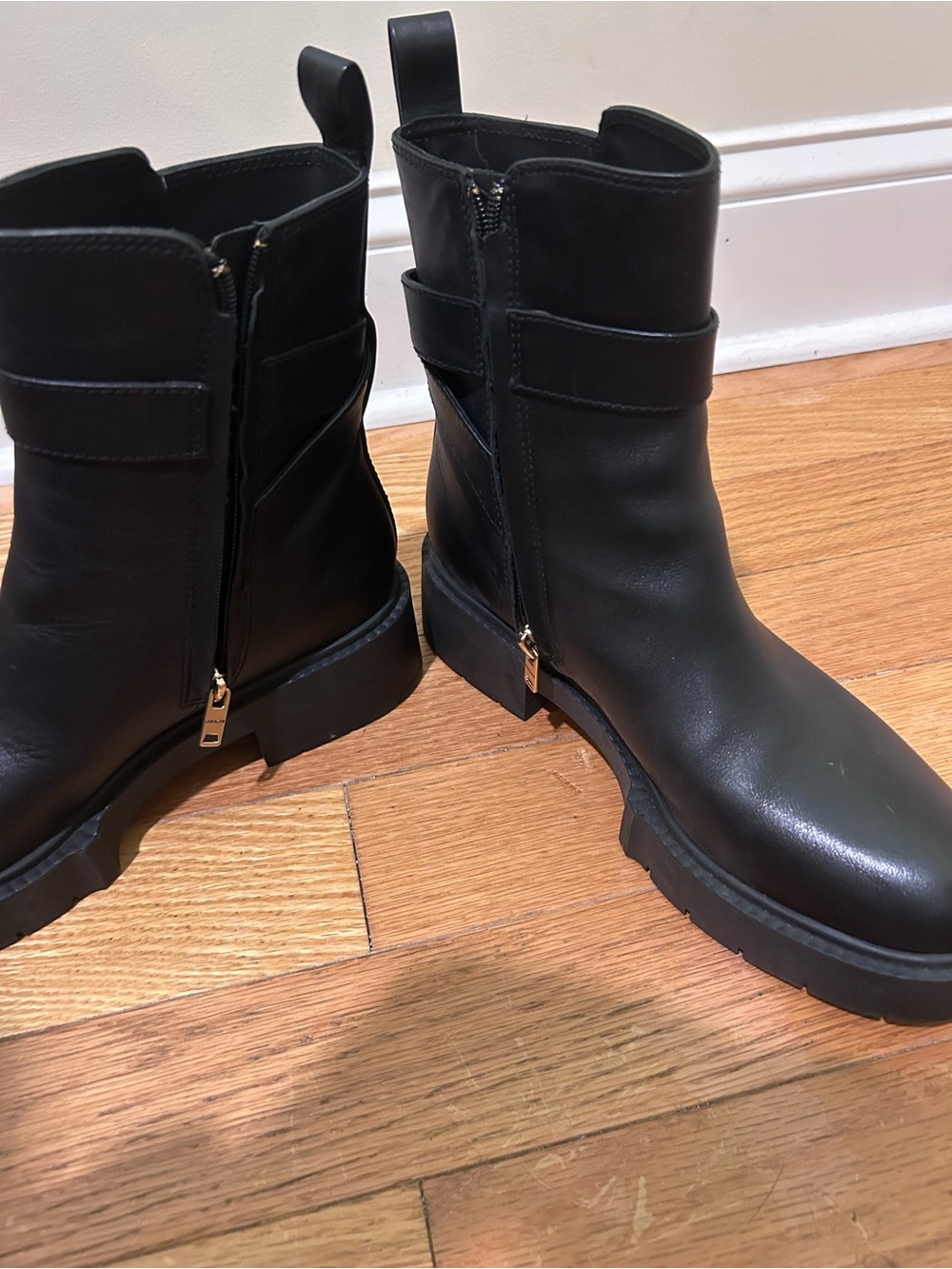 Coach Black Leather Lug Sole Ankle Boots